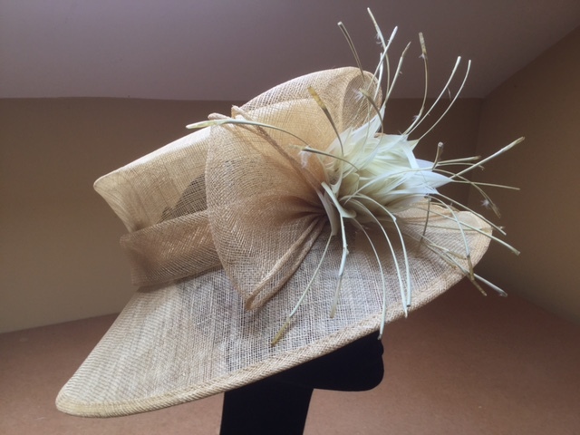 Tan Golden Sinamay with feathers $20 CA